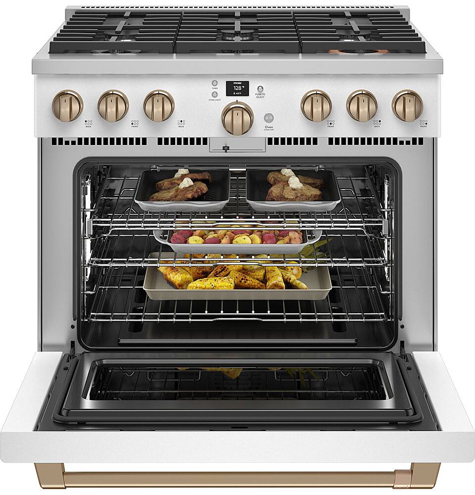 Alt View 13. Café - 6.2 Cu. Ft. Freestanding Gas Convection Range with 6 Burners, Customizable - Matte White.