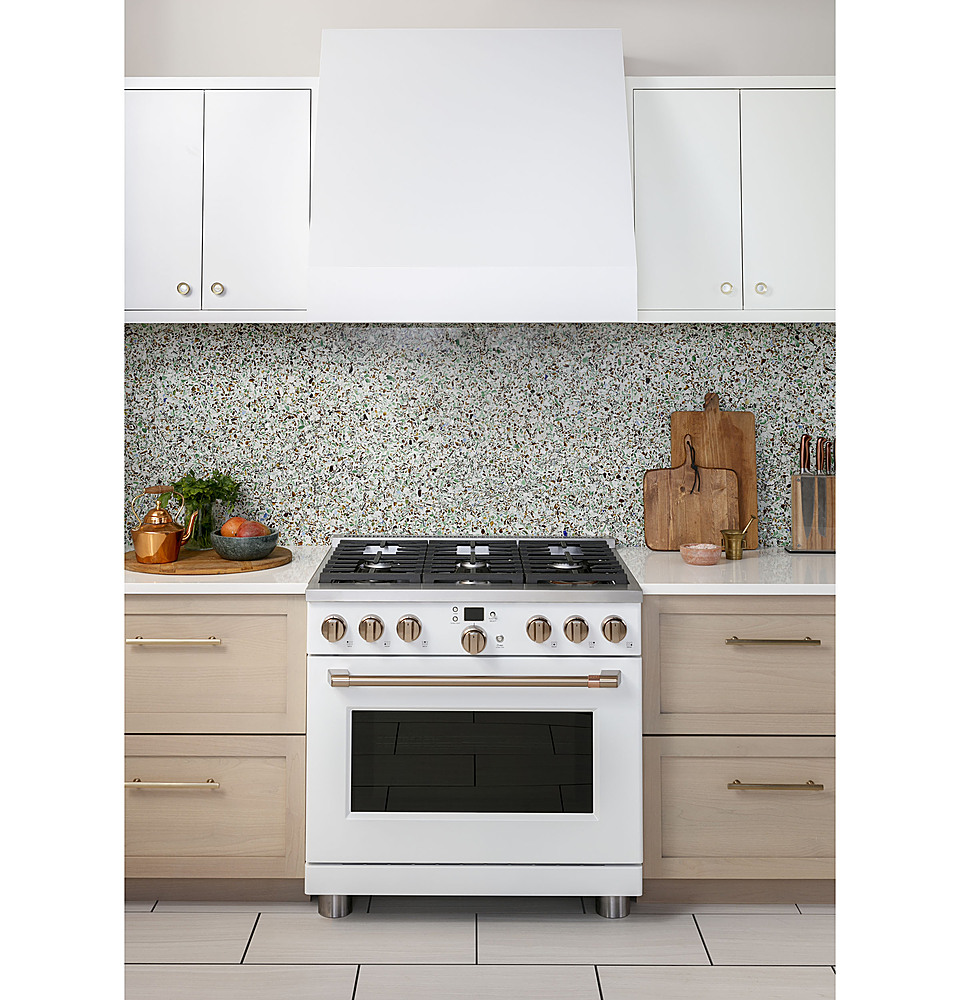 Alt View 26. Café - 6.2 Cu. Ft. Freestanding Gas Convection Range with 6 Burners, Customizable - Matte White.
