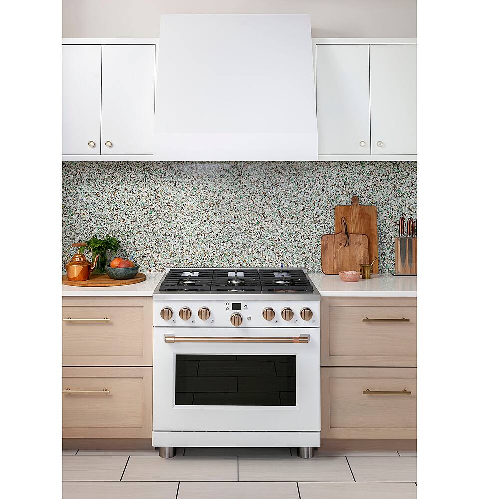 Alt View 26. Café - 6.2 Cu. Ft. Freestanding Gas Convection Range with 6 Burners, Customizable - Matte White.