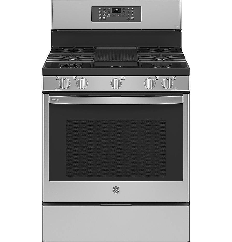 Front. GE Profile - 5.7 Cu. Ft. Freestanding Dual Fuel True Convection Range with Self Clean.