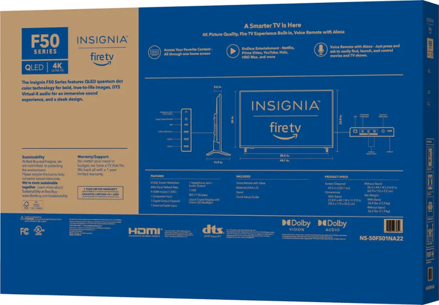 Alt View 24. Insignia™ - 50" Class F50 Series QLED 4K UHD Smart Fire TV - Black.