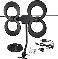 Front. Antennas Direct - ClearStream 4MAX Complete Amplified Indoor/Outdoor HDTV Antenna with Mast, Coaxial Cable, Amplifier, and 3-Way Splitter - Black.