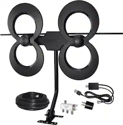 Antennas Direct - ClearStream 4MAX Complete Amplified Indoor/Outdoor HDTV Antenna with Mast, Coaxial Cable, Amplifier, and 3-Way Splitter - Black - Front_Zoom