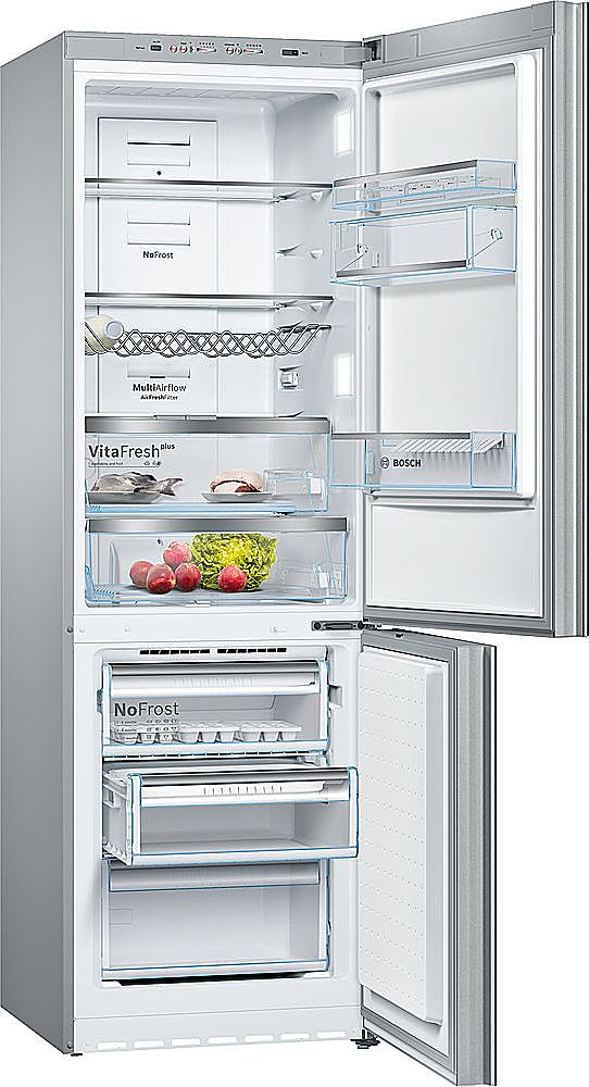 Left View: Bosch - 800 Series 10 Cu. Ft Bottom-Freezer Counter-Depth Refrigerator - Multi