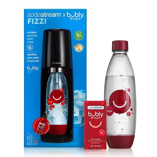SodaStream - Fizzi Sparkling Water Maker Kit with Cherry Bubly Drops - Black
