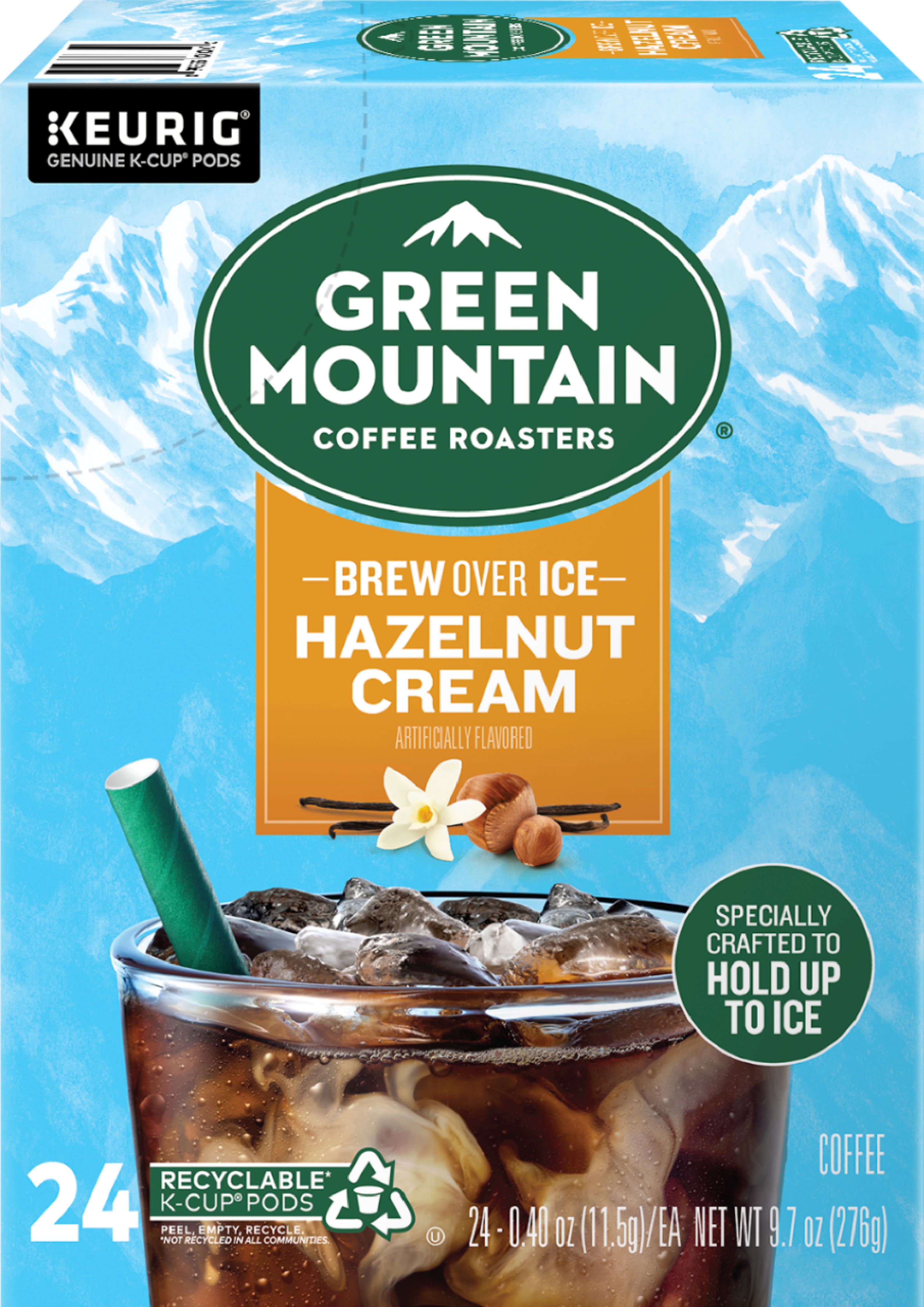Angle View: Green Mountain Coffee Roasters Brew Over Ice Hazelnut Cream, Single Serve Keurig K-Cup Pods, Flavored Iced Coffee, 24 Ct