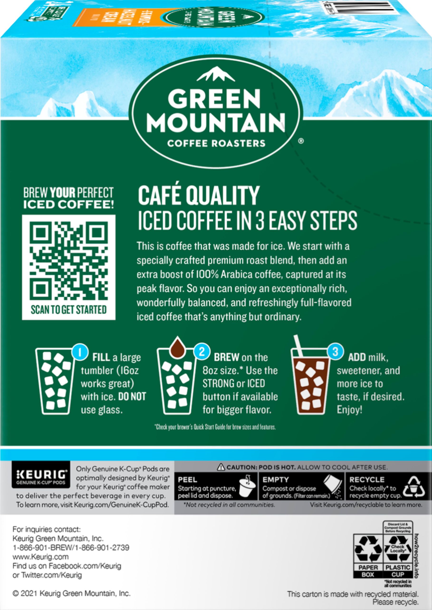 Green Mountain Coffee Hazelnut Cream Brew Over Ice Coffee K-Cups , 24/Box