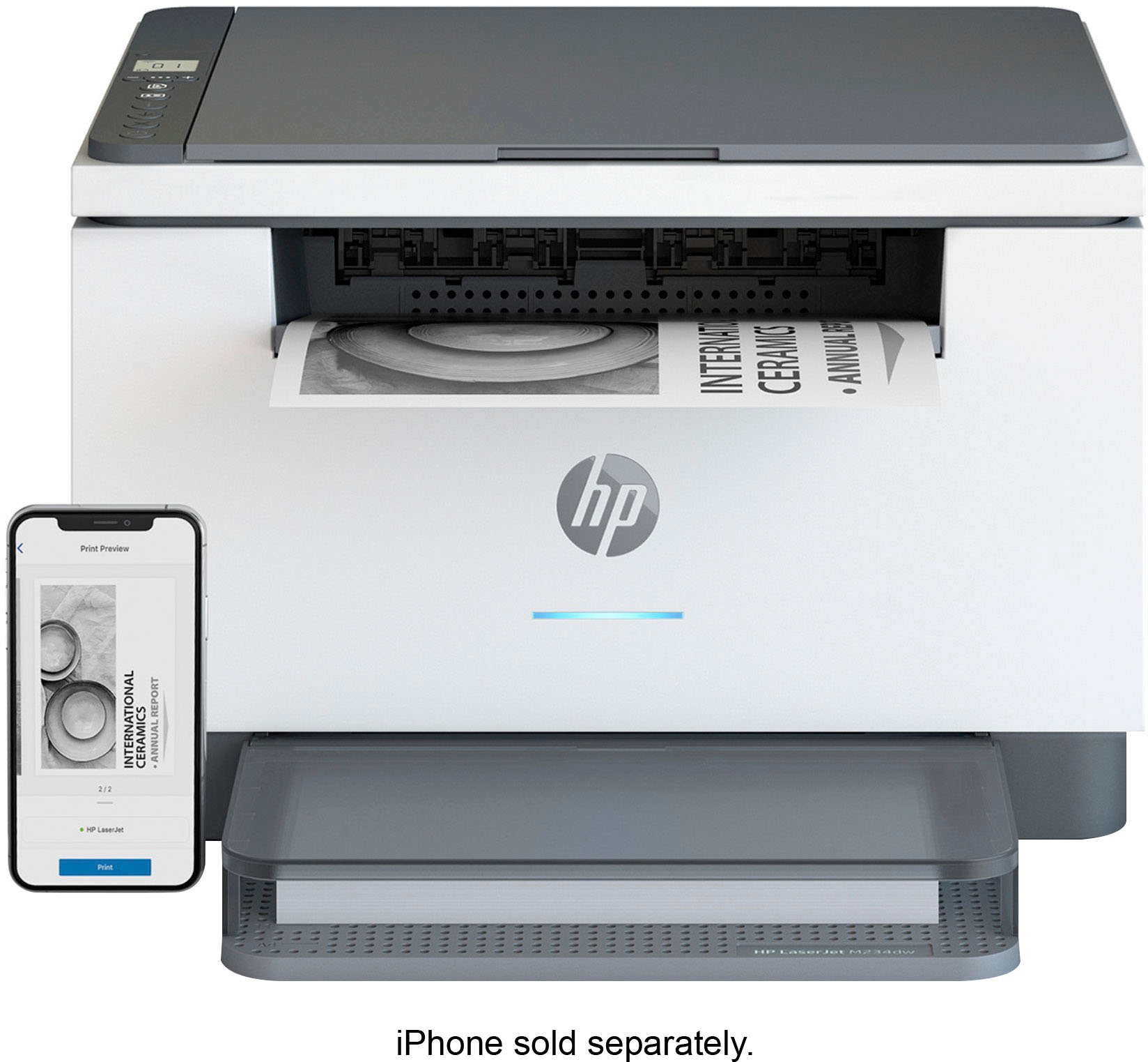 Left View: HP - LaserJet M234dw Wireless Black-and-White Laser Printer - White & Slate