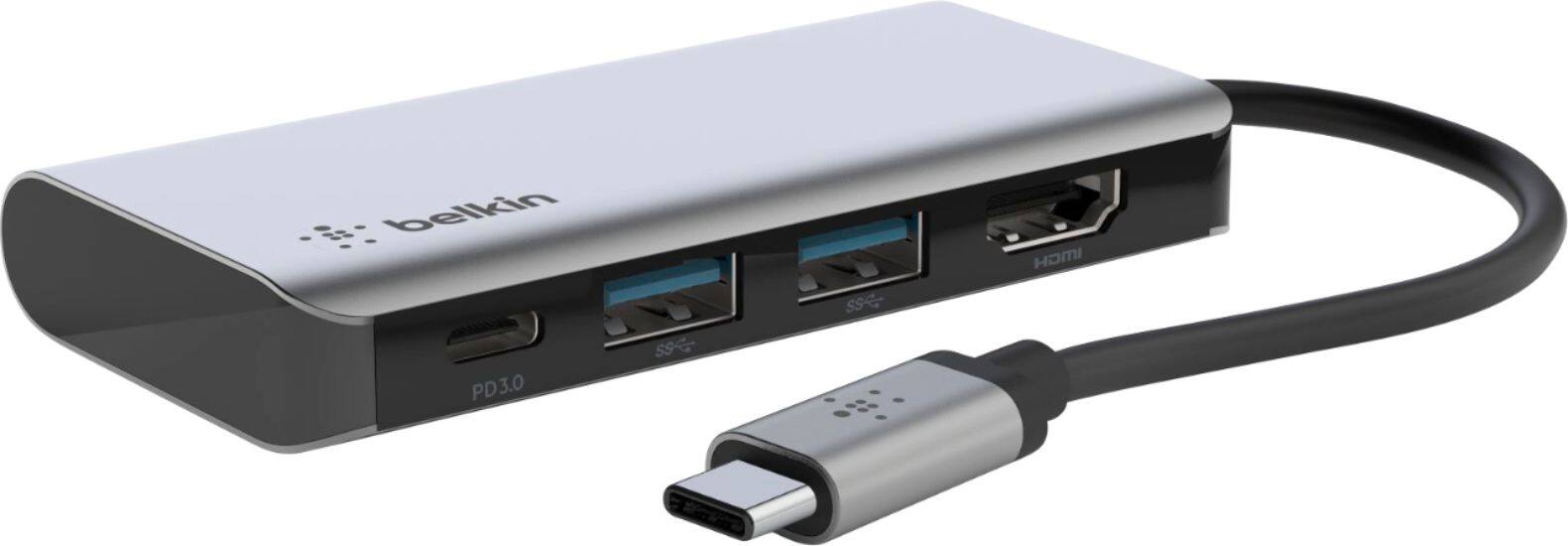 Alt View 11. Belkin - USB C Hub 4-in-1 Multi-Port Laptop Dock with 4K HDMI, Docking Station with 100W Power Delivery - for Mac, PC, and More - Gray.