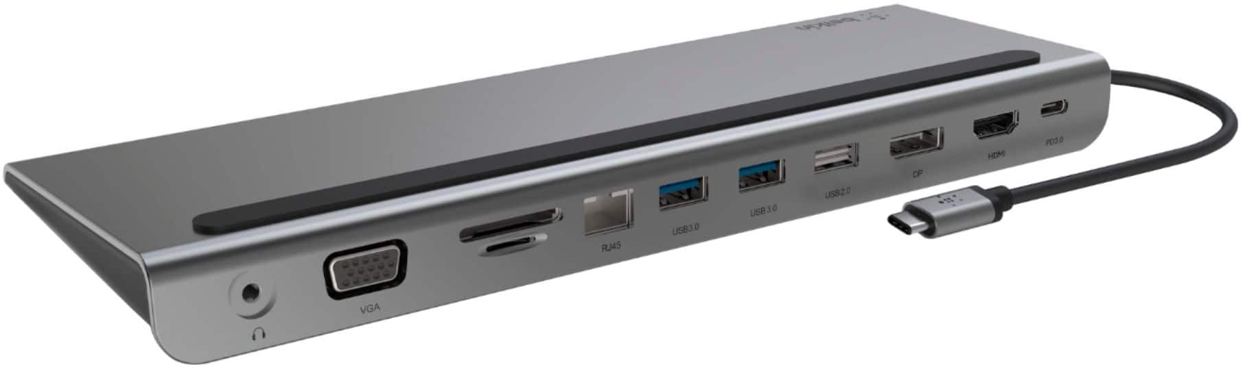 Alt View 11. Belkin - 11-in-1 USB C Hub with 4K HDMI, DP, VGA, 100W PD Docking Station for MacBook Pro, Air, and more - Gray.