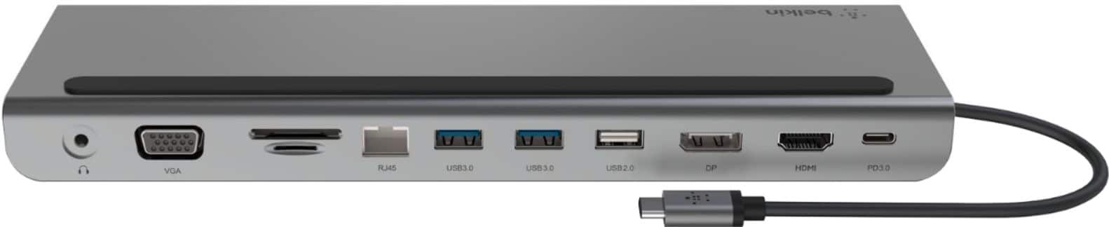 Alt View 12. Belkin - 11-in-1 USB C Hub with 4K HDMI, DP, VGA, 100W PD Docking Station for MacBook Pro, Air, and more - Gray.