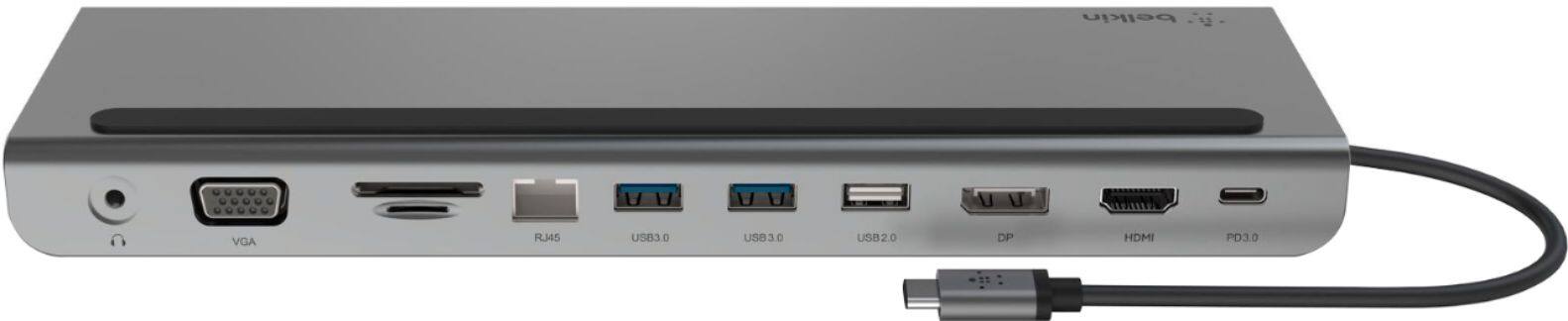 Alt View 12. Belkin - 11-in-1 USB C Hub with 4K HDMI, DP, VGA, 100W PD Docking Station for MacBook Pro, Air, and more - Gray.