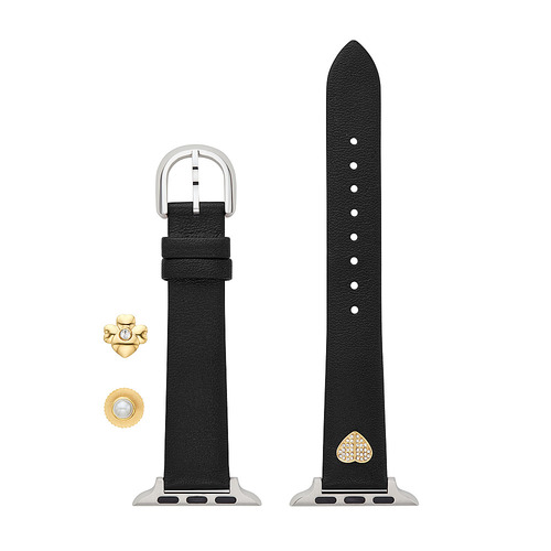kate spade new york - Leather 38/40mm band charm set for Apple Watch® - Black Leather