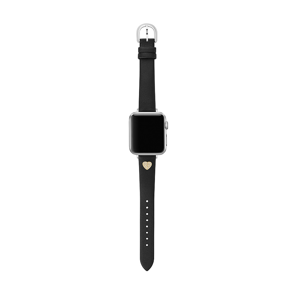 Left View: kate spade new york - Leather 38/40mm band charm set for Apple Watch® - Black Leather