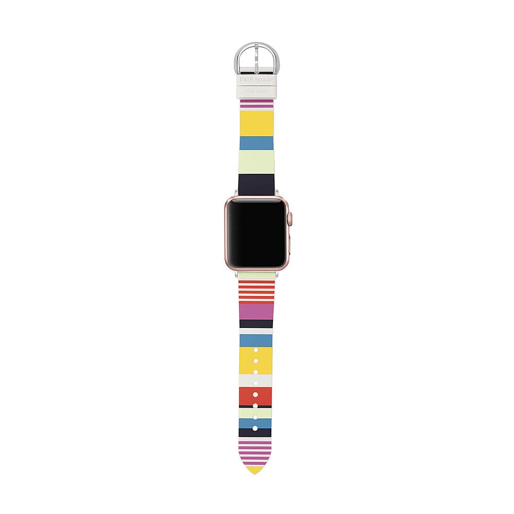 Left View: kate spade new york multicolor striped silicone 38/40mm band for Apple Watch® - Multicolor Striped Silicone