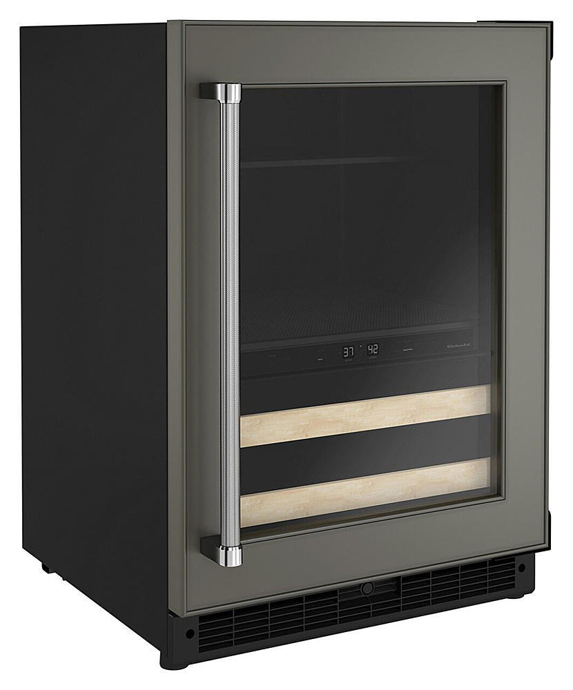 Angle View: KitchenAid - 14-Bottle Dual Zone Beverage Cooler with Wood-Front Racks - Custom Panel Ready