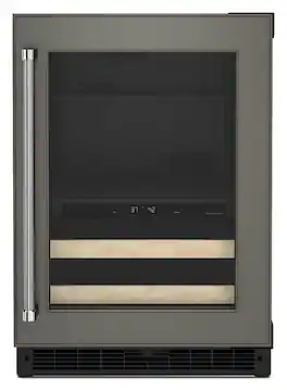 KitchenAid - 14-Bottle Dual Zone Beverage Cooler with Wood-Front Racks - Custom Panel Ready
