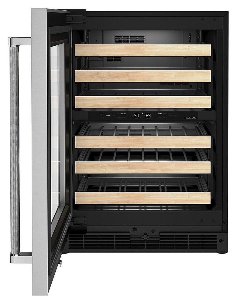 Alt View 11. KitchenAid - 46-Bottle Dual-Zone Wine Cellar with Glass Door and Wood-Front Racks - Stainless Steel.