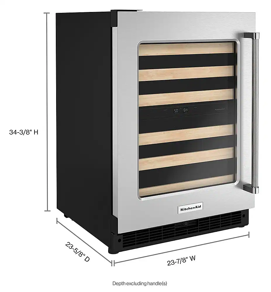 Alt View 12. KitchenAid - 46-Bottle Dual-Zone Wine Cellar with Glass Door and Wood-Front Racks - Stainless Steel.