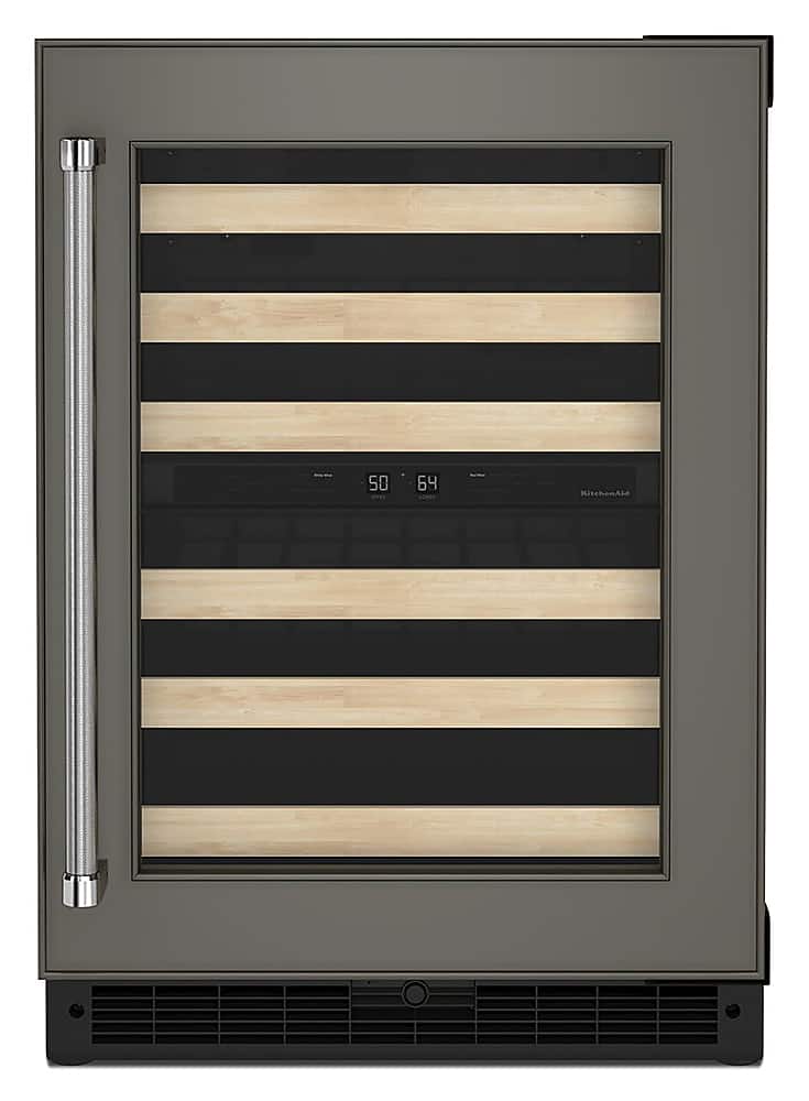 Front. KitchenAid - 46-Bottle Dual-Zone Wine Cellar with Wood-Front Racks - Custom Panel Ready.