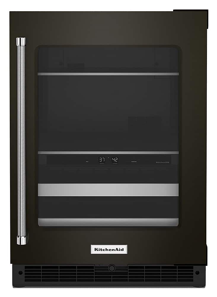 KitchenAid - 14-Bottle Dual Zone Beverage Cooler with Glass Door and Metal-Front Racks - Black Stainless Steel - Front_Zoom