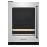 KitchenAid - 14-Bottle Dual Zone Beverage Cooler with Glass Door and Wood-Front Racks - Black cabinet/stainless steel doors - Front_Zoom