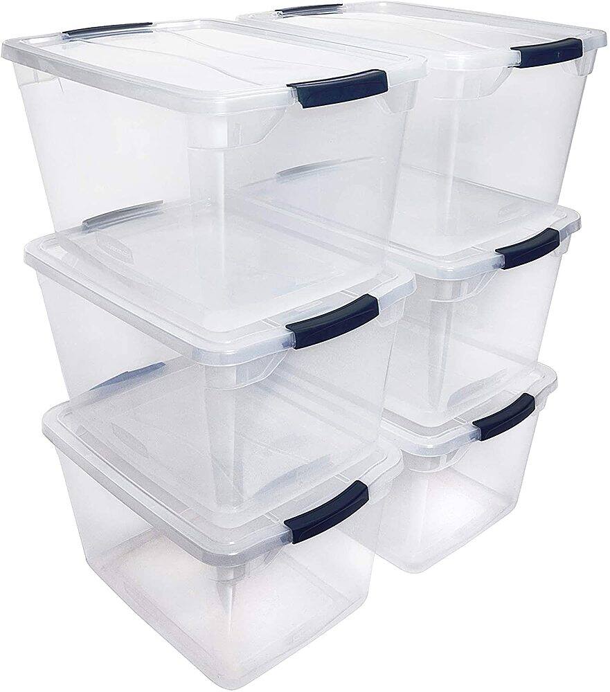 Front. RubberMaid - Plastic Storage Tote Container with Lid (6 Pack).