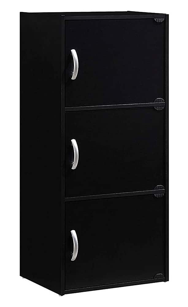 Front. Hodedah - 3 Door Enclosed Multipurpose Storage Cabinet for Home or Office - Black.