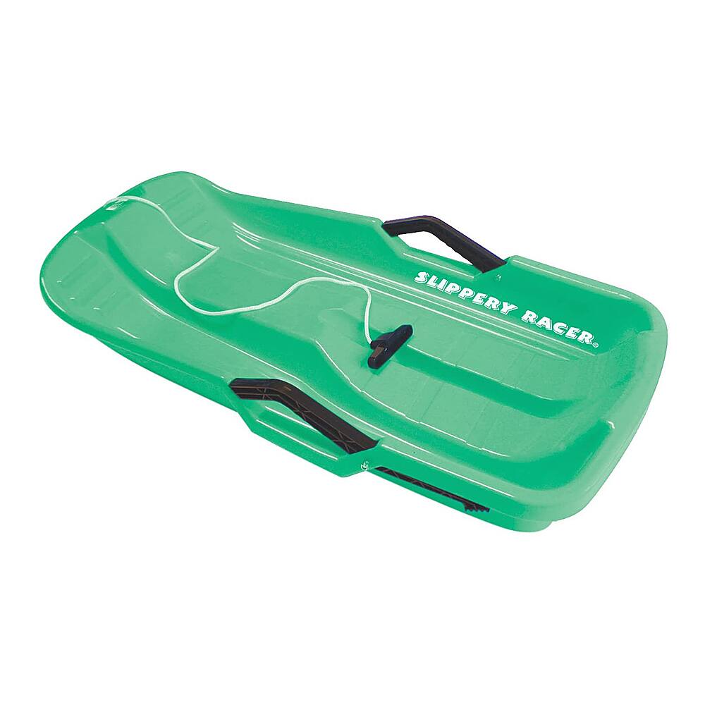 Angle. Slippery Racer - Downhill Thunder Kids Toddler Plastic Toboggan Snow Sled - Green.