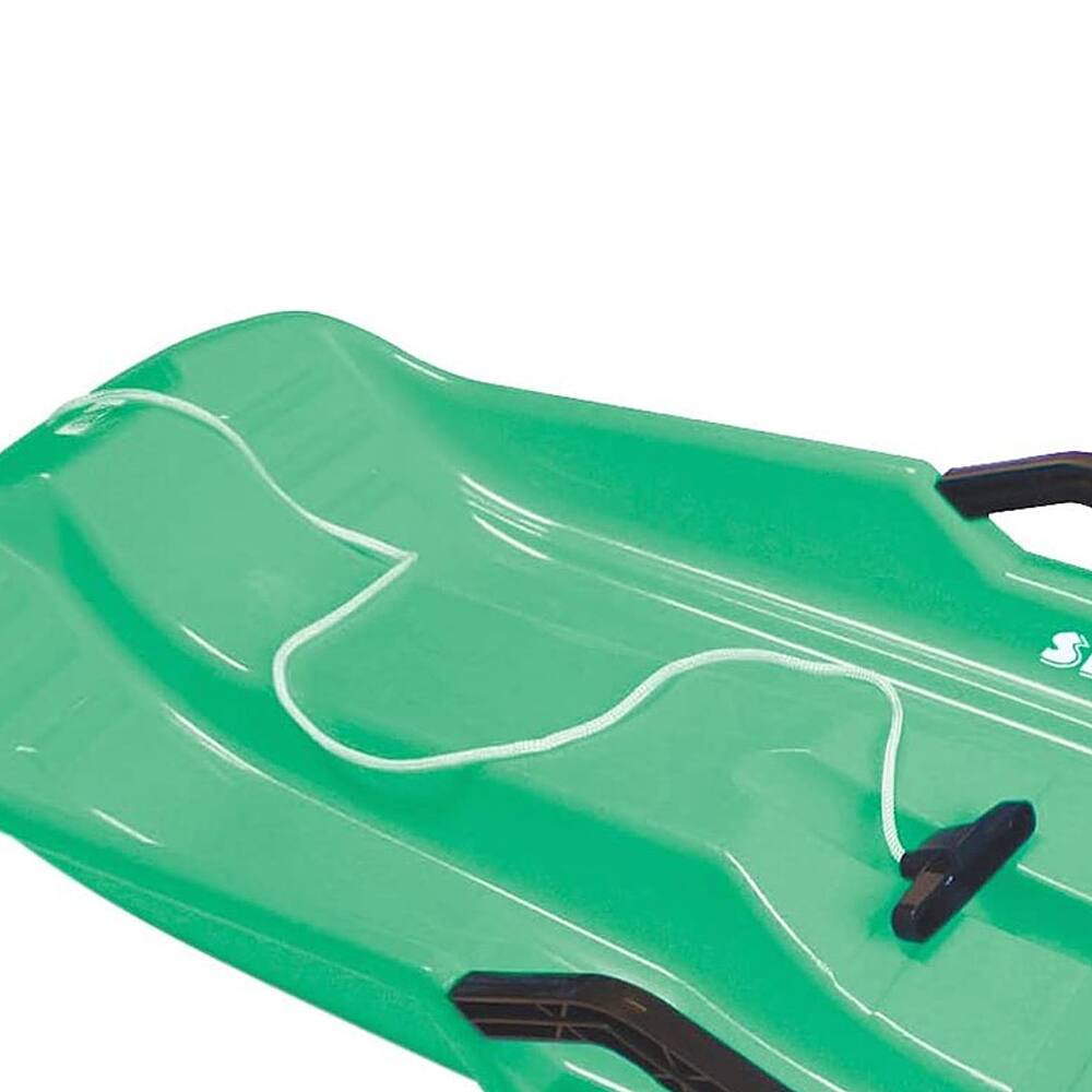Left. Slippery Racer - Downhill Thunder Kids Toddler Plastic Toboggan Snow Sled - Green.