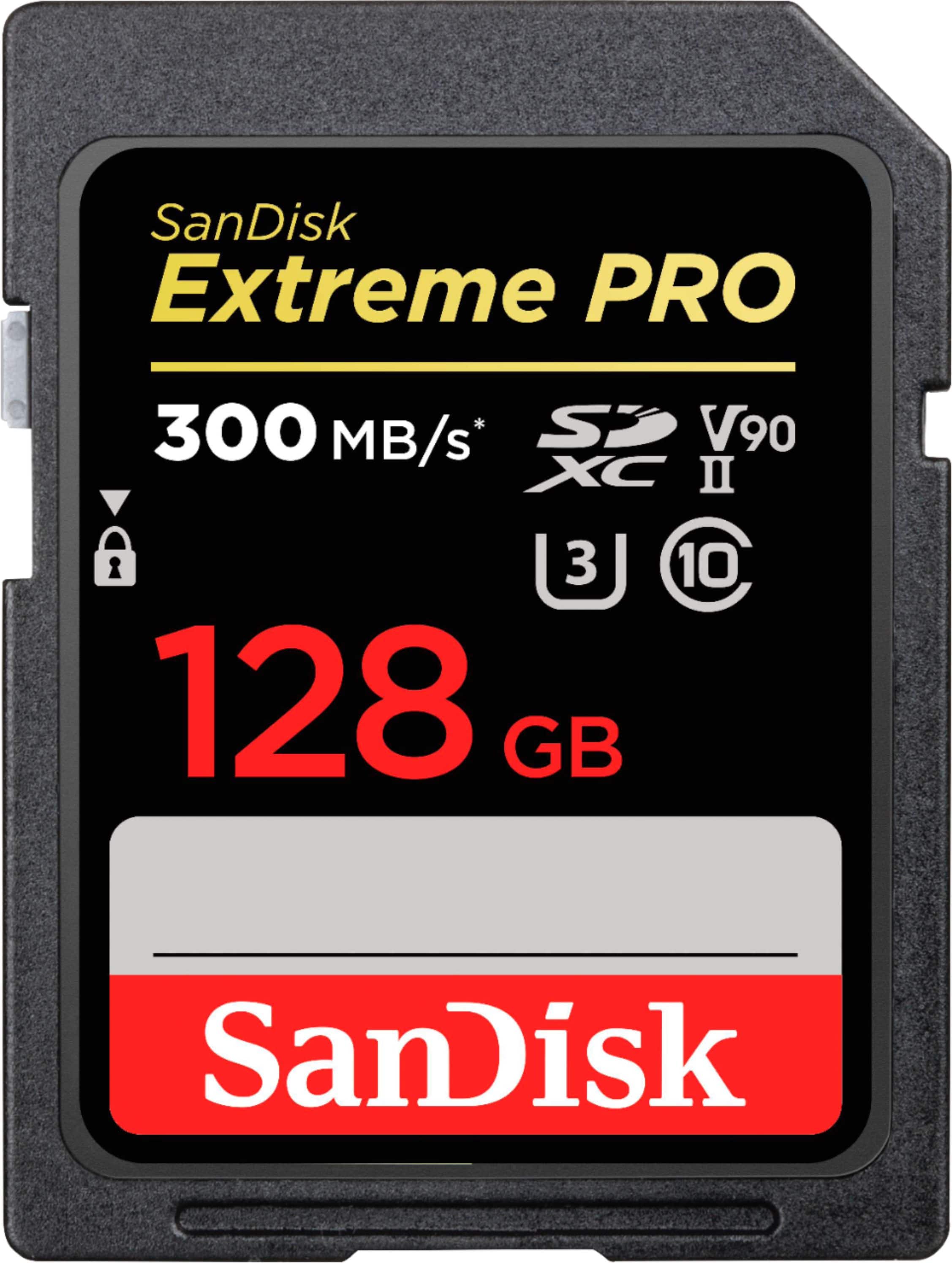 Front. SanDisk - Extreme Pro 128GB SDXC UHS-II Memory Card - Black.