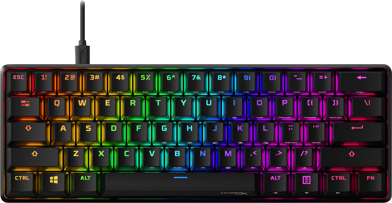 Angle View: HyperX - Alloy Origins 60% Wired Mechanical Linear Red Switch Gaming Keyboard and RGB Back Lighting - Black