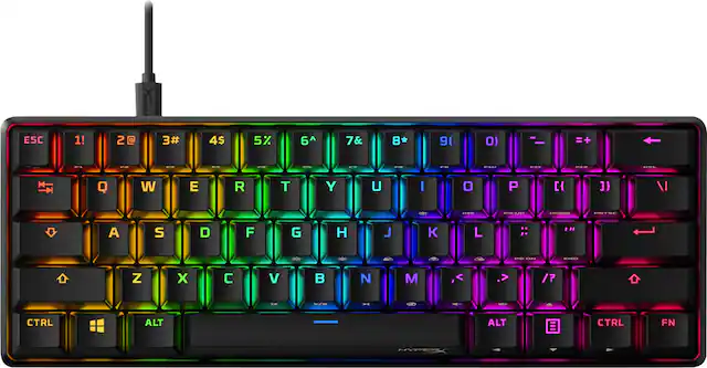Front. HyperX - Alloy Origins 60% Wired Mechanical Linear Red Switch Gaming Keyboard and RGB Back Lighting - Black.