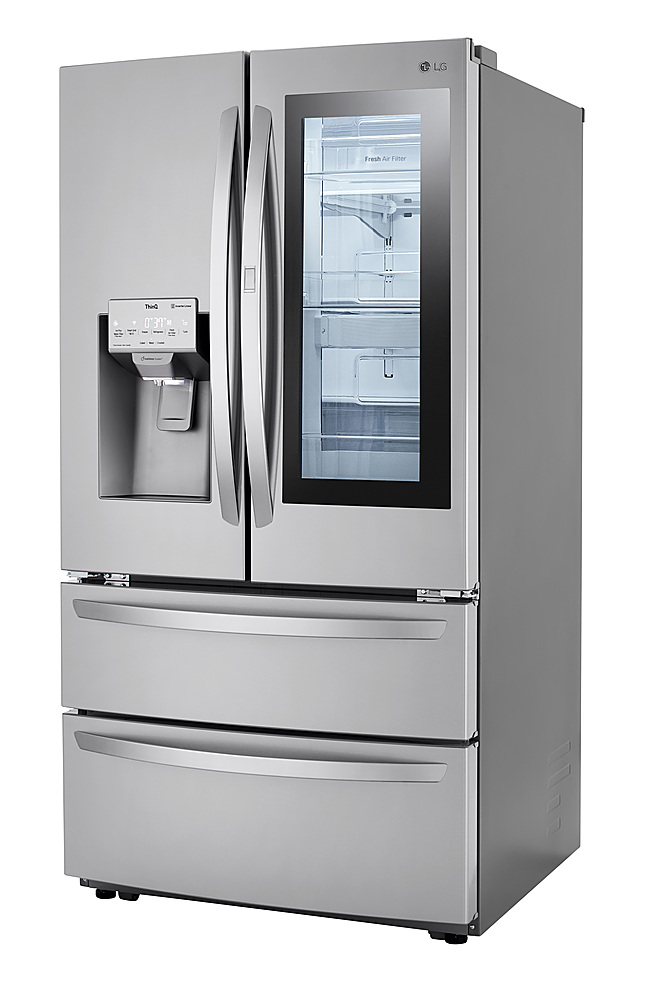 Angle View: LG - 28 Cu.Ft. 4-Door French Door Smart Refrigerator with InstaView, Dual Ice with Craft Ice, and Double Freezer - Stainless steel