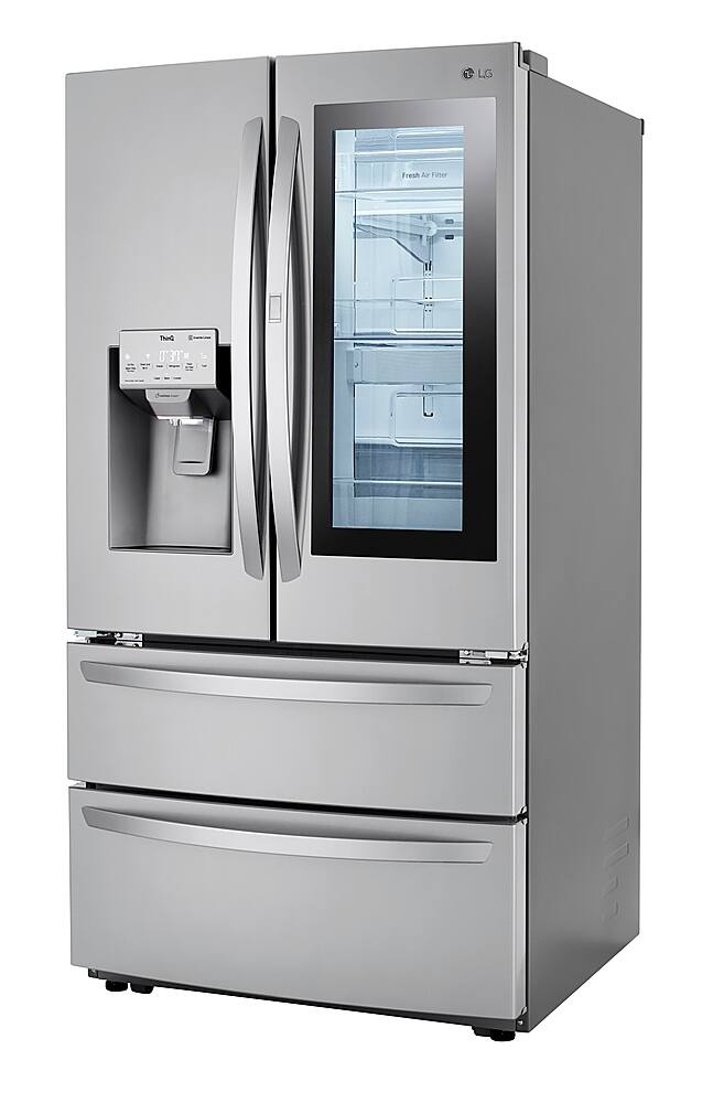 Angle. LG - 28 Cu. Ft. 4-Door French Door Smart Refrigerator with Dual Ice - Stainless Steel.