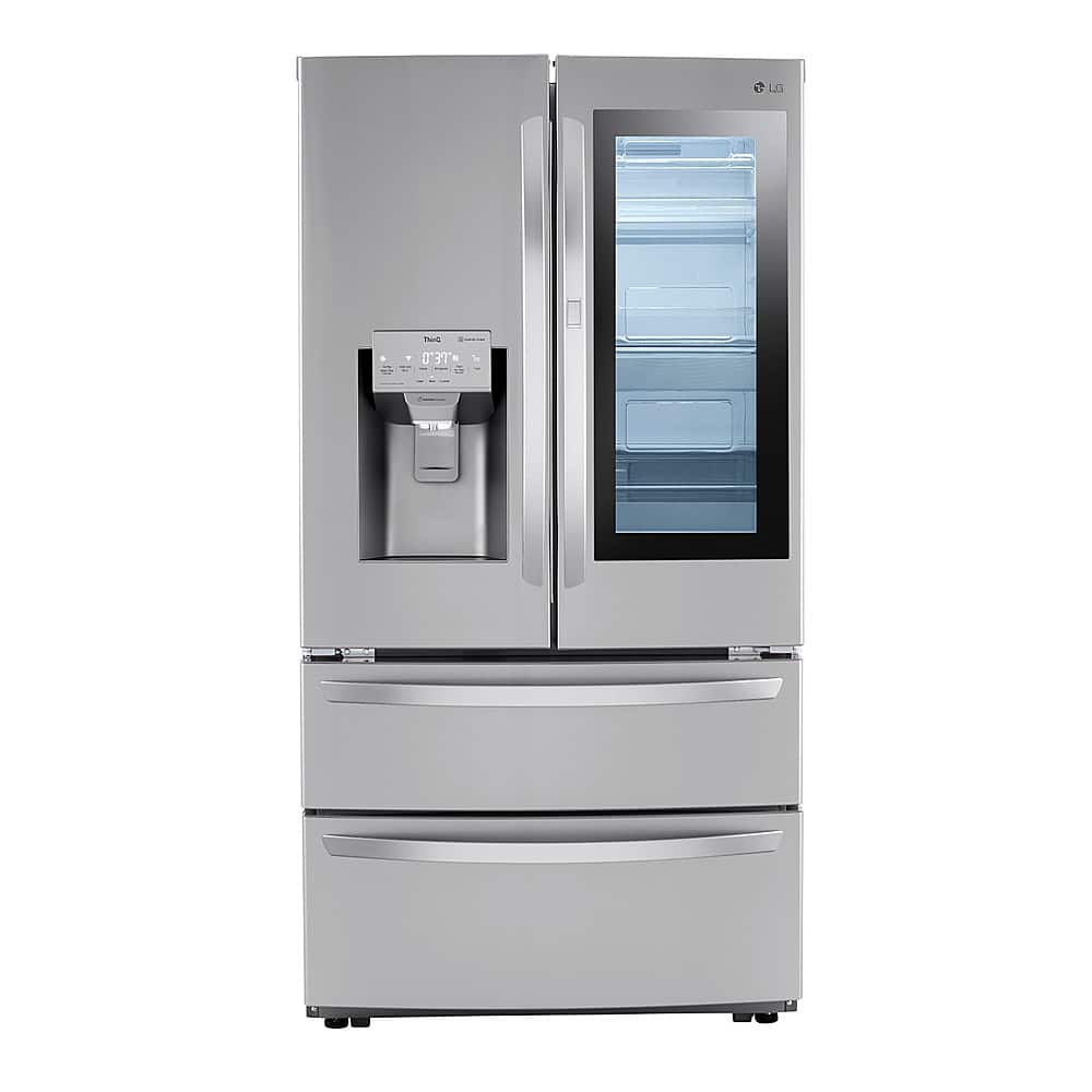 Front. LG - 28 Cu. Ft. 4-Door French Door Smart Refrigerator with Dual Ice - Stainless Steel.
