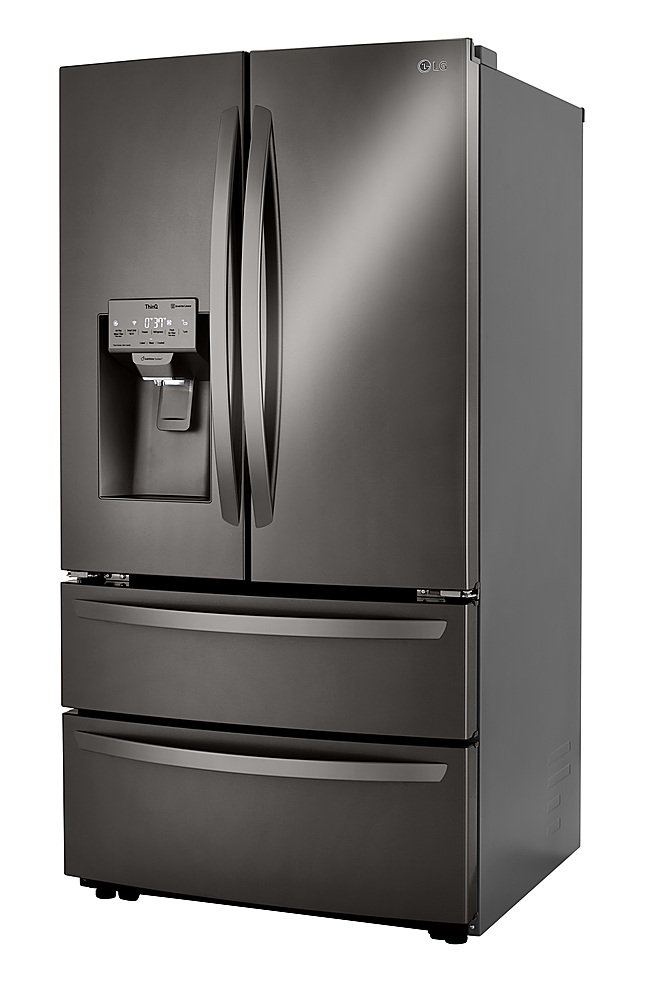 Angle View: LG - 28 cu.ft. 4 Door French Door with Dual Ice with Craft Ice, Double Freezer and Smart Wi-Fi Enabled - Black stainless steel