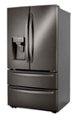 Angle Zoom. LG - 28 cu.ft. 4 Door French Door with Dual Ice with Craft Ice, Double Freezer and Smart Wi-Fi Enabled - Black stainless steel.