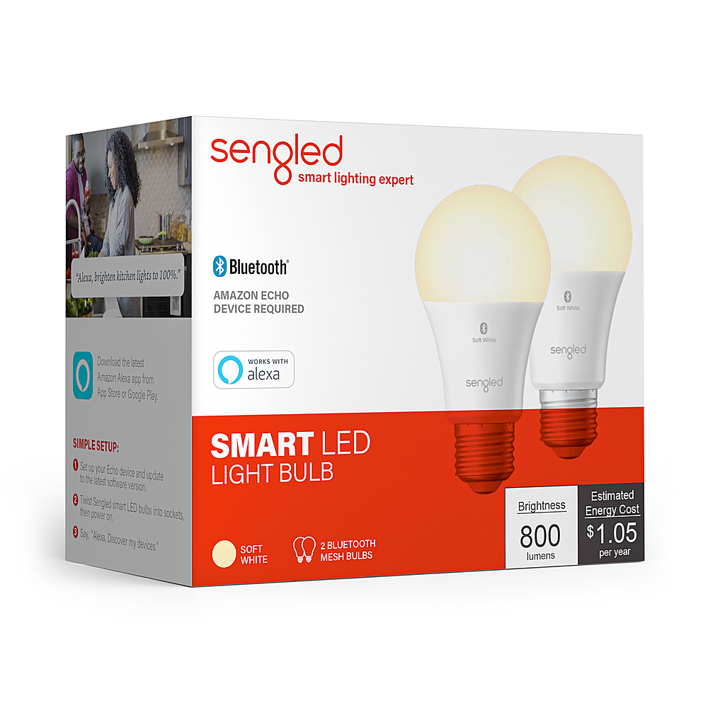 Angle View: Sengled - Smart Bluetooth Mesh A19 LED Bulb (2-Pack) - Soft White