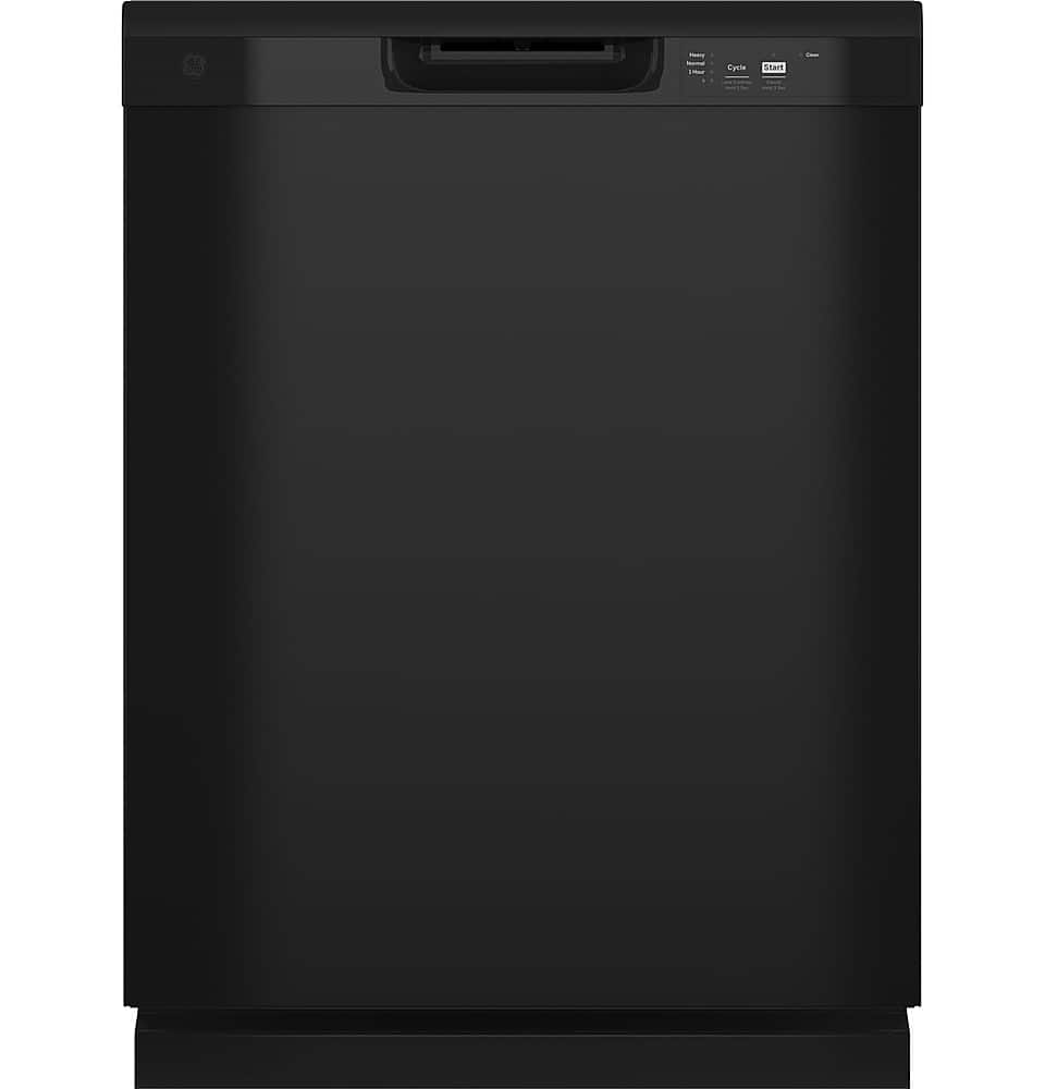 GE - 24" Front Control Built-In Plastic Tub Dishwasher with Extra Heavy Duty Wash Cycle and 60dBA - Black - Front_Zoom