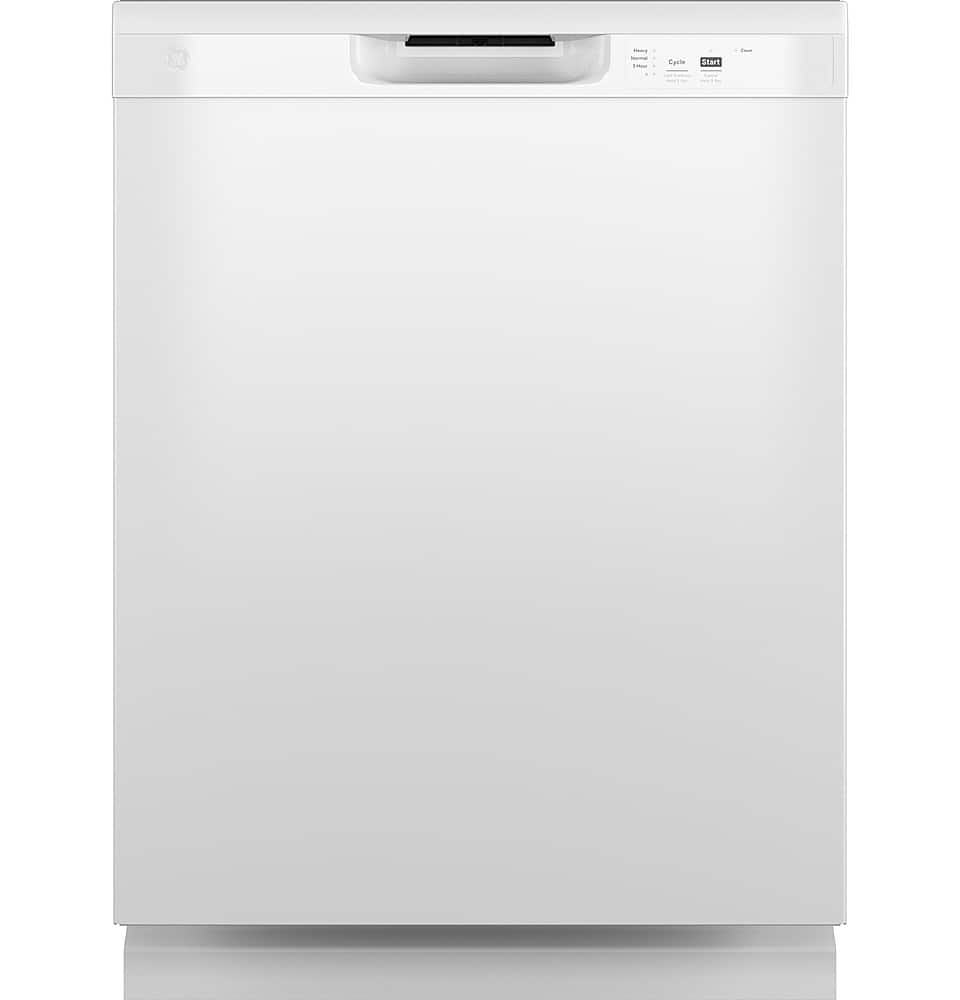 GE - 24" Front Control Built-In Plastic Tub Dishwasher with Extra Heavy Duty Wash Cycle and 60dBA - White - Front_Zoom