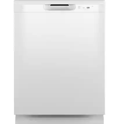 Front. GE - 24" Front Control Built-In Plastic Tub Dishwasher with Extra Heavy Duty Wash Cycle and 60dBA - White.