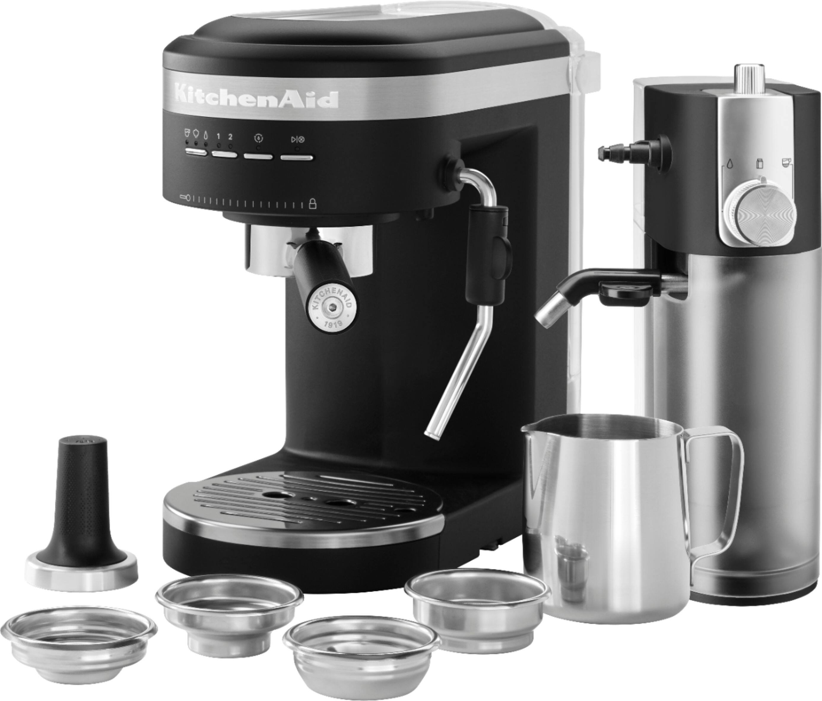 Angle. KitchenAid - Semi-Automatic Espresso Machine and Automatic Milk Frother Attachment - Matte Black.