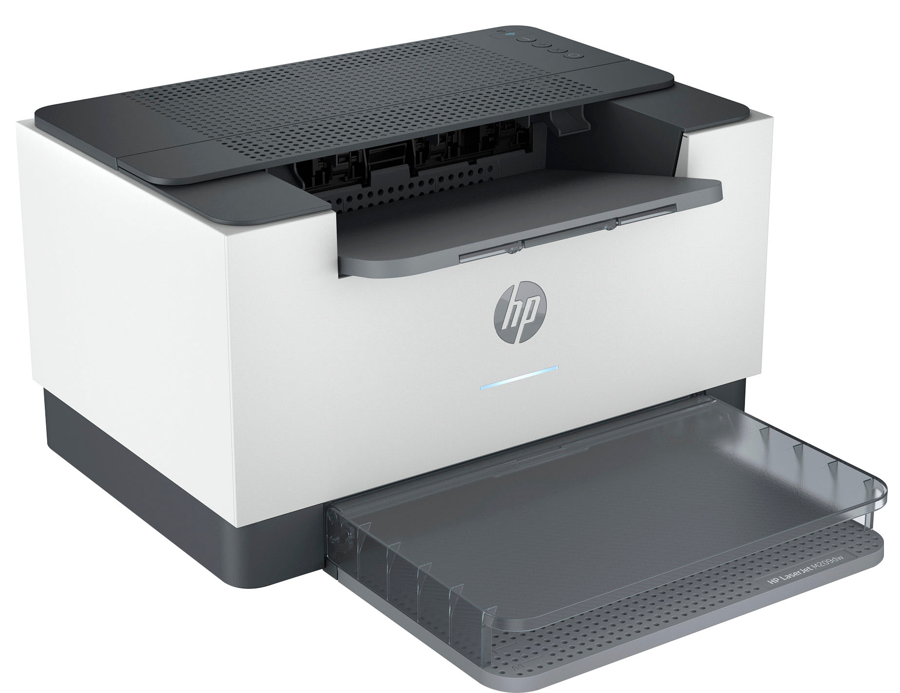Left View: HP - LaserJet M209dw Wireless Black-and-White Laser Printer - White & Slate