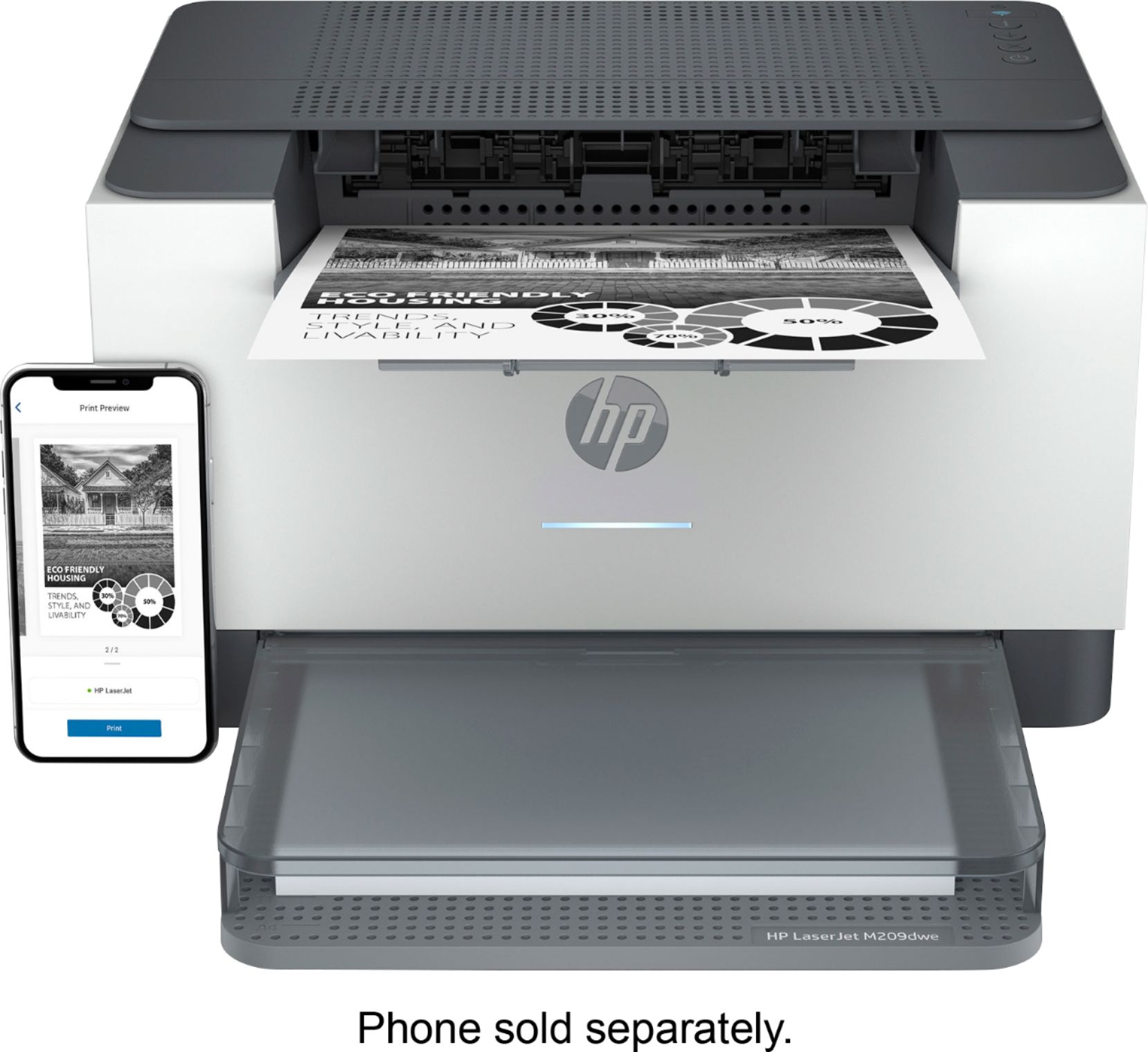 HP LaserJet M209dwe Wireless Black-and-White Laser Printer with 6