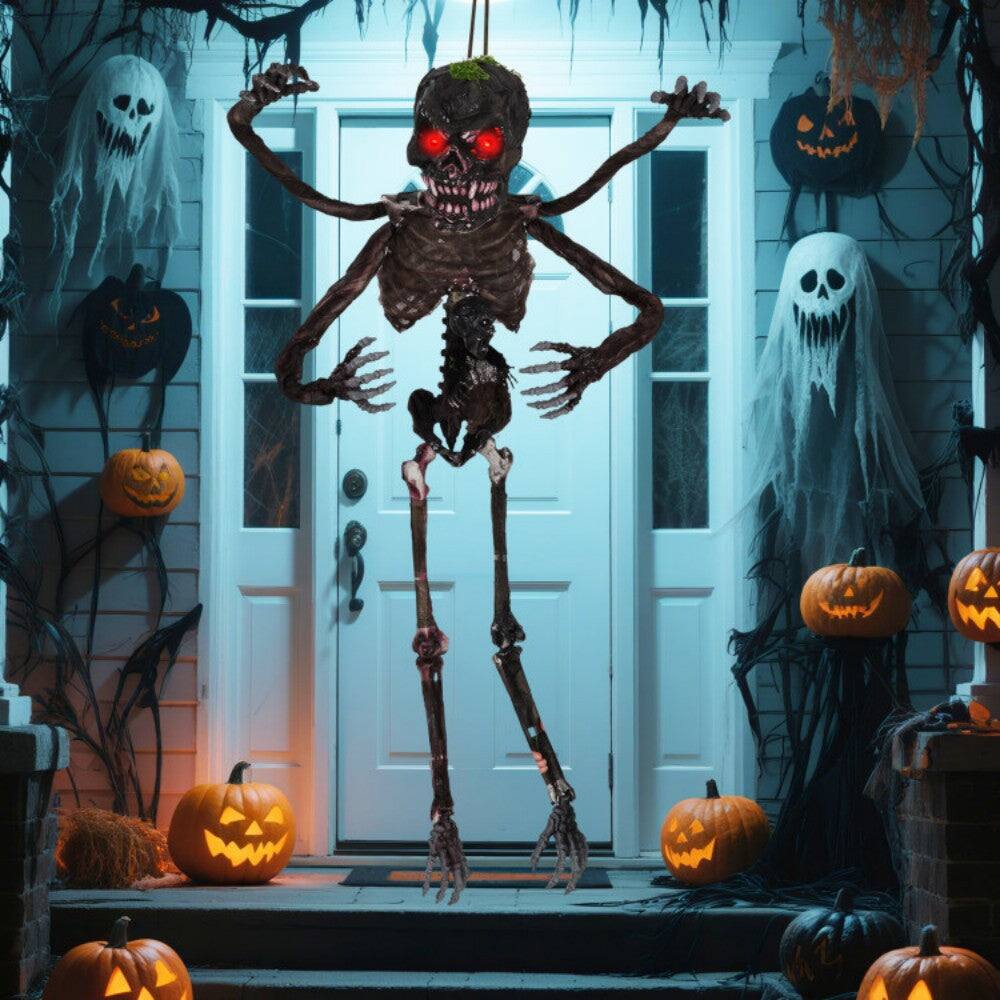 Alt View 1. Boyel Living - Spooky 6ft Sound Activated Skeleton with Red Eyes and Moving Arms for Halloween - Black.