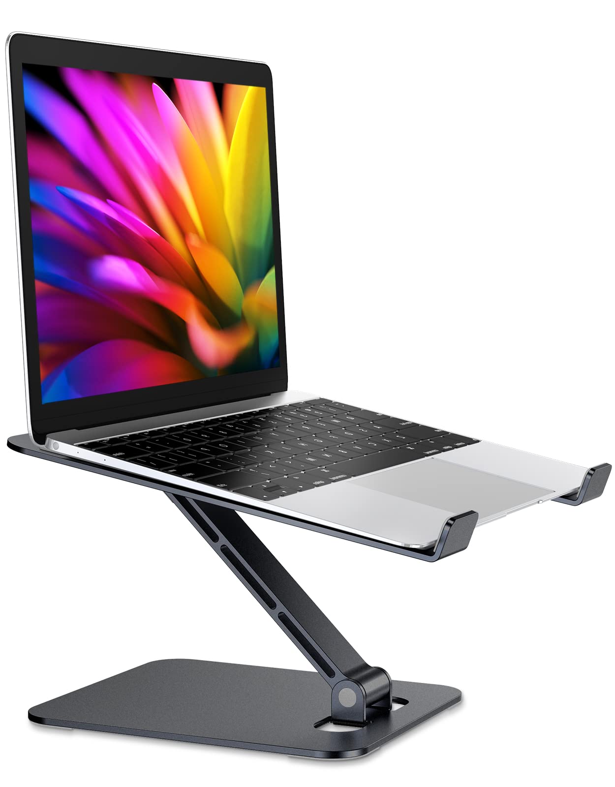 Hanke - Foldable Laptop Stand Height Adjustable Computer For Desk Aluminum Portable Riser Lecterns Holder Mount Com - Matte Black