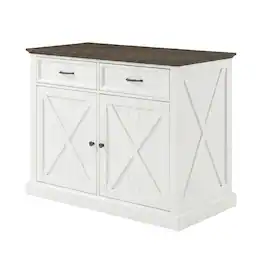 Crosley Furniture - Clifton Kitchen Island W/Uph Saddle Stools - Kitchen Island & 2 Stools - Distressed White