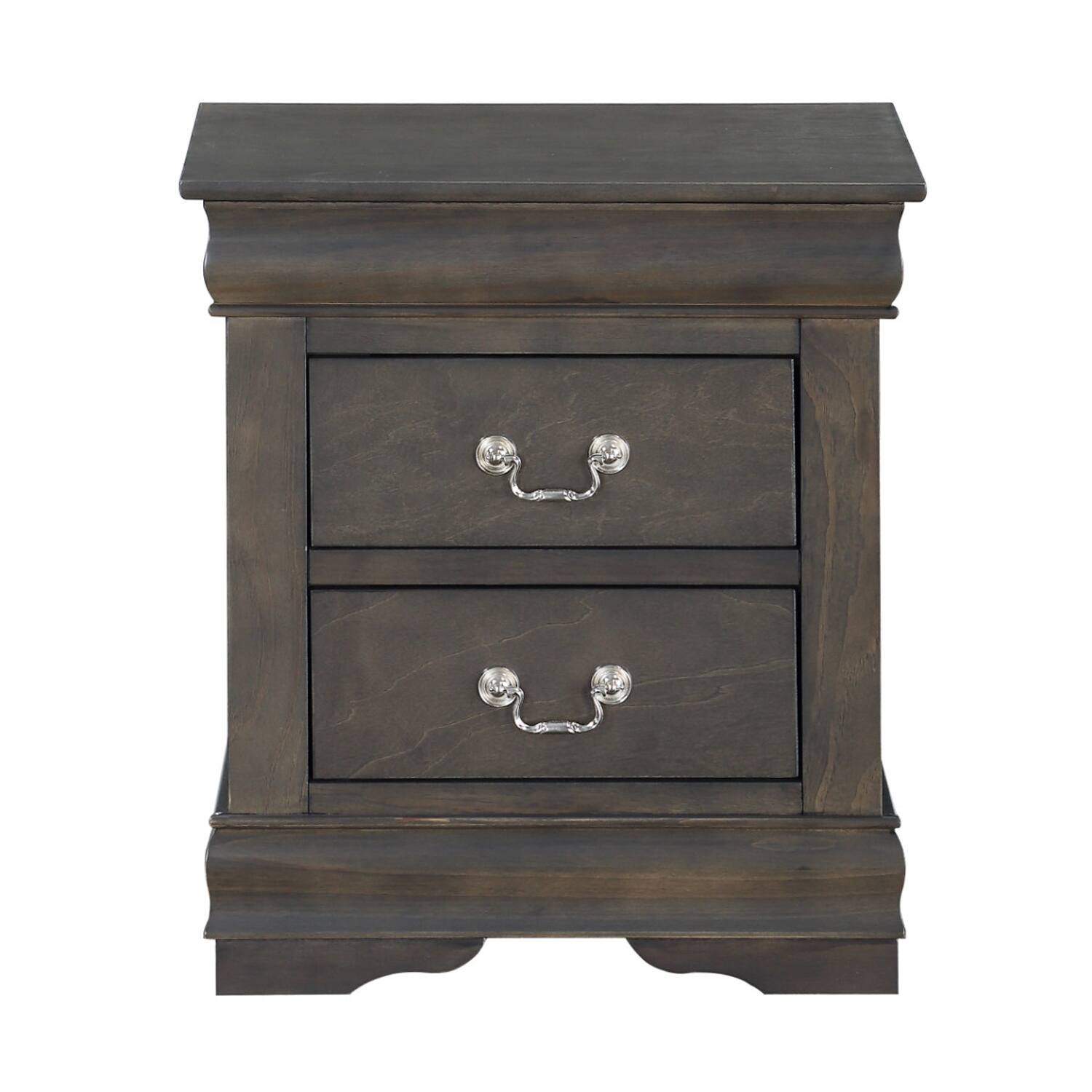 Alt View 1. Manhattan Lane - Traditional Style Wooden Nightstand with Two Drawers and Metal Handles - Gray.