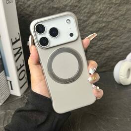 Dteck - Frameless Slim Phone Case for Apple iPhone 17 Pro Max Built-in Ring Stand, Magnetic Rugged Shockproof Hard PC Back Cover - Gray